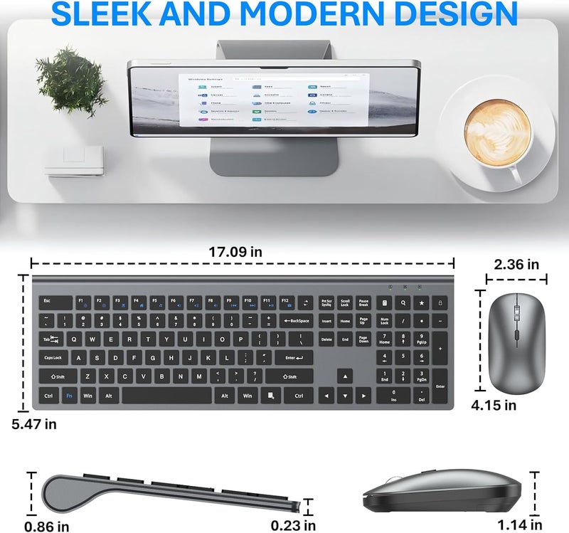 EDJO Wireless Keyboard and Mouse Combo, Full Size Keyboard and Mouse, Long Battery Life, Optical Mouse, 2.4G Lag-Free Cordless Mice Keyboard Set Ultra Slim Design for Computer, Laptop, PC, Mac, Windows - Image 2